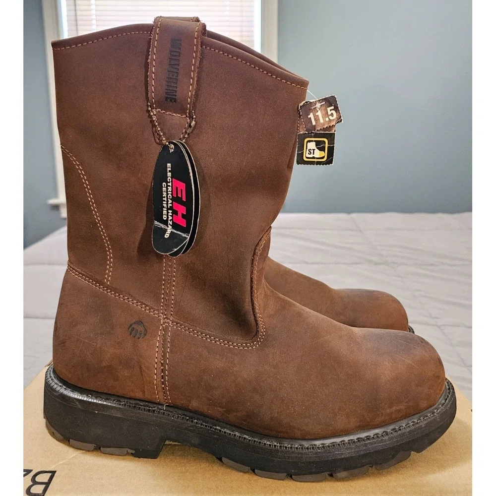 Wolverine® (Men's 11.5 M) EH SR Steel-Toe Wellington Work Boots in Brown - $190